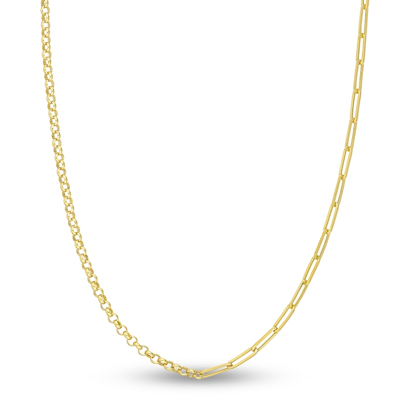 Hollow Paperclip & Rolo Chain Necklace 14K Yellow Gold 3.8mm