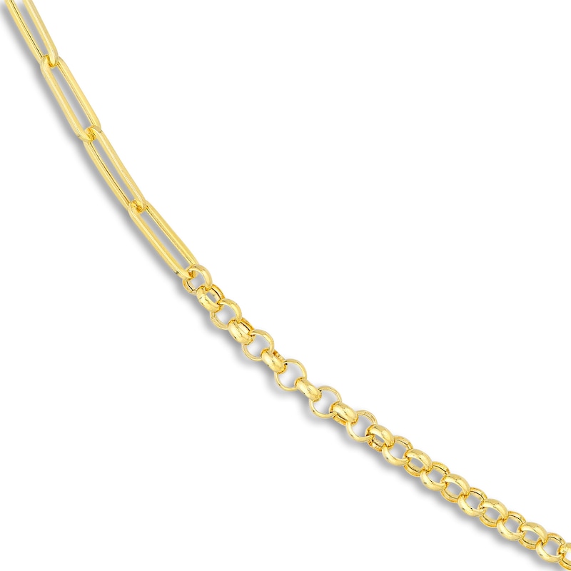Hollow Paperclip & Rolo Chain Necklace 14K Yellow Gold 3.8mm