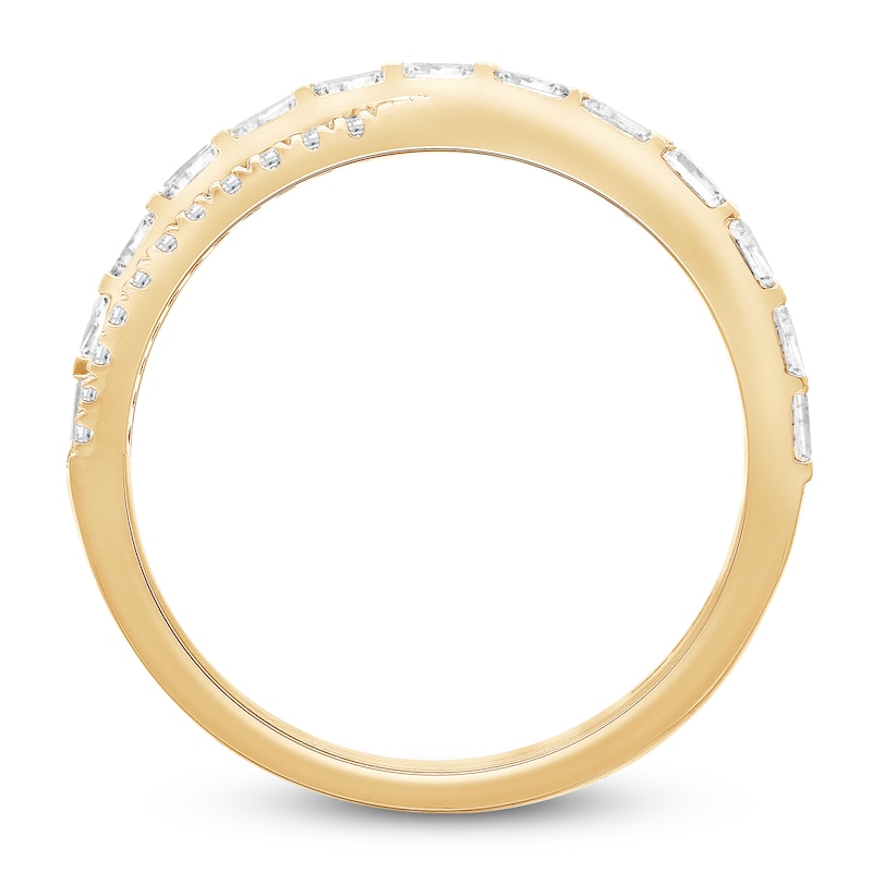 Baguette & Round-Cut Diamond Split Crossover Ring 1/3 ct tw 10K Yellow Gold