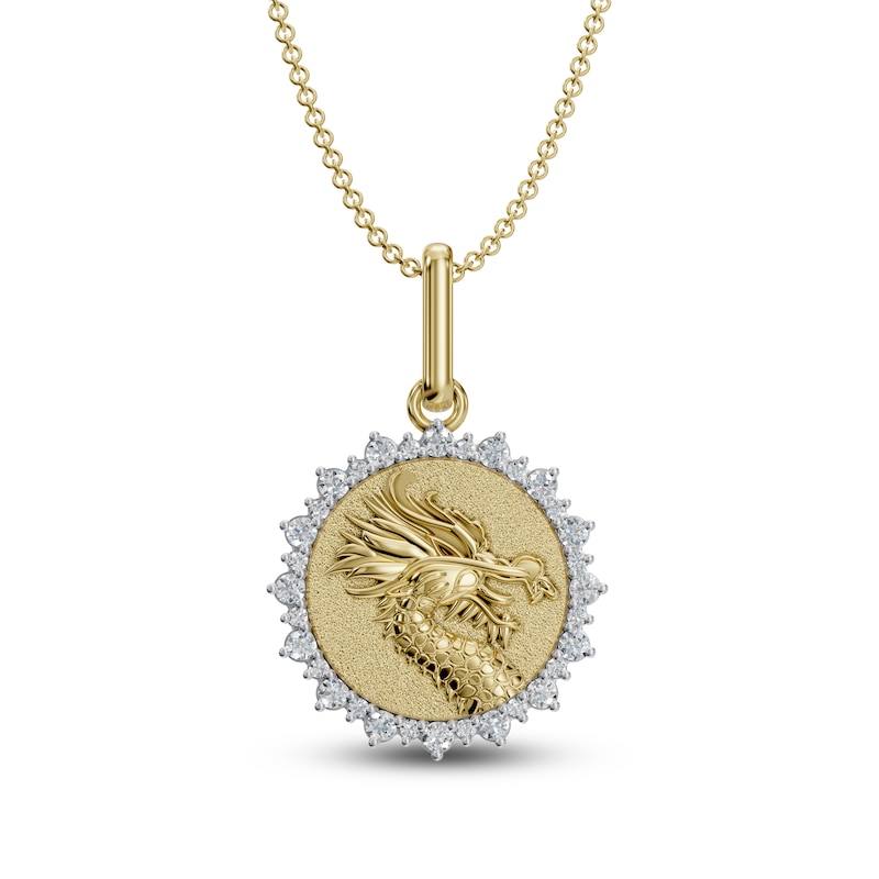 Diamond Dragon Medallion Necklace 1/4 ct tw 10K Yellow Gold 18"