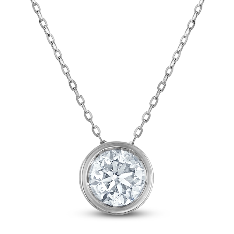 Certified Diamond Bezel-Set Solitaire Necklace 1 ct tw 14K White Gold 18" (I1/I)