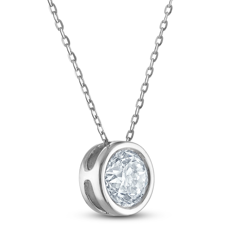 Certified Diamond Bezel-Set Solitaire Necklace 1 ct tw 14K White Gold 18" (I1/I)