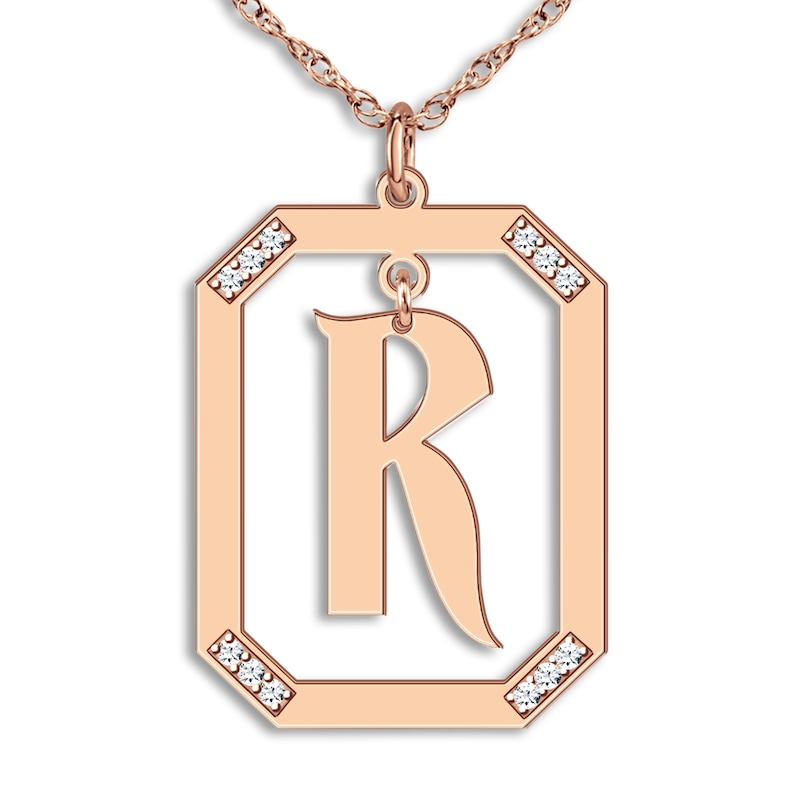 Diamond Initial Pendant Necklace 1/8 ct tw Round 14K Rose Gold 18"