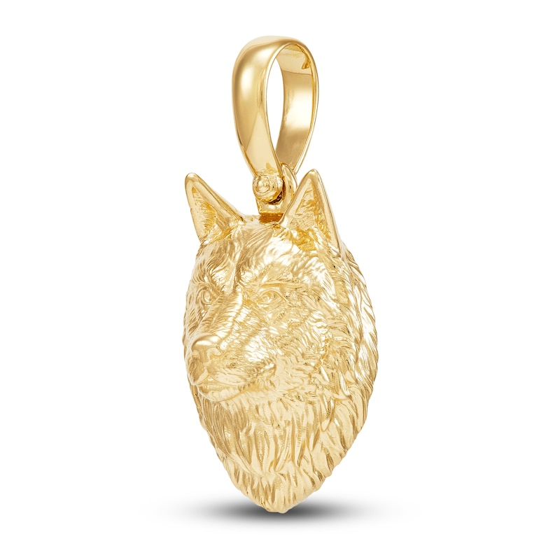 LUSSO by Italia D'Oro Men's Solid Wolf Charm 14K Yellow Gold