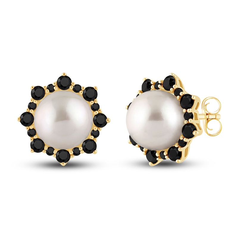 Pnina Tornai Freshwater Cultured Pearl & Black Diamond Earrings 3/4 ct tw 14K Yellow Gold