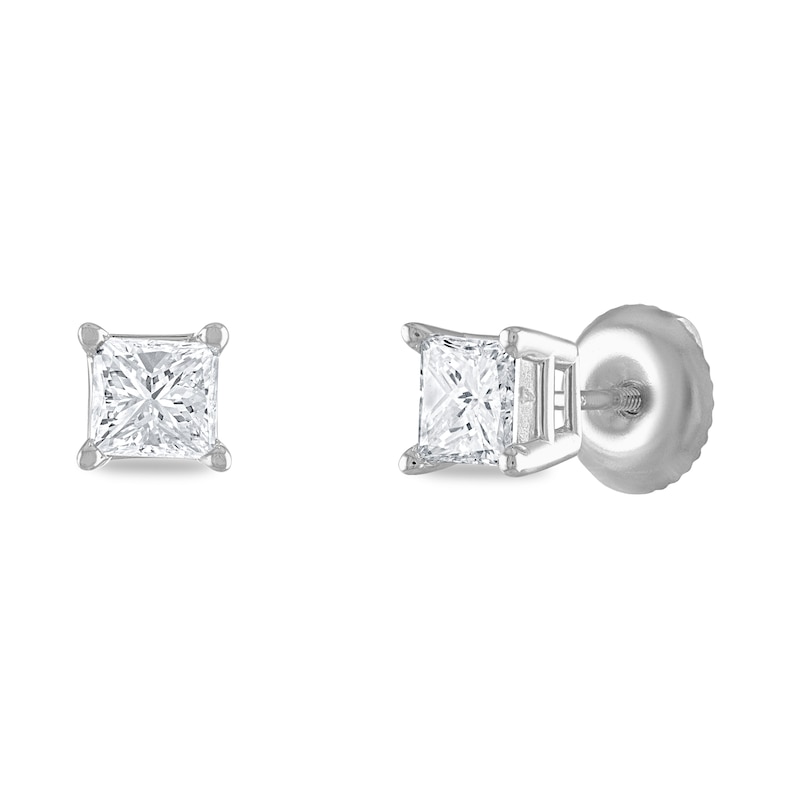 Certified Diamond Solitaire Earrings 3/4 ct tw Princess 14K White Gold (I1/I)