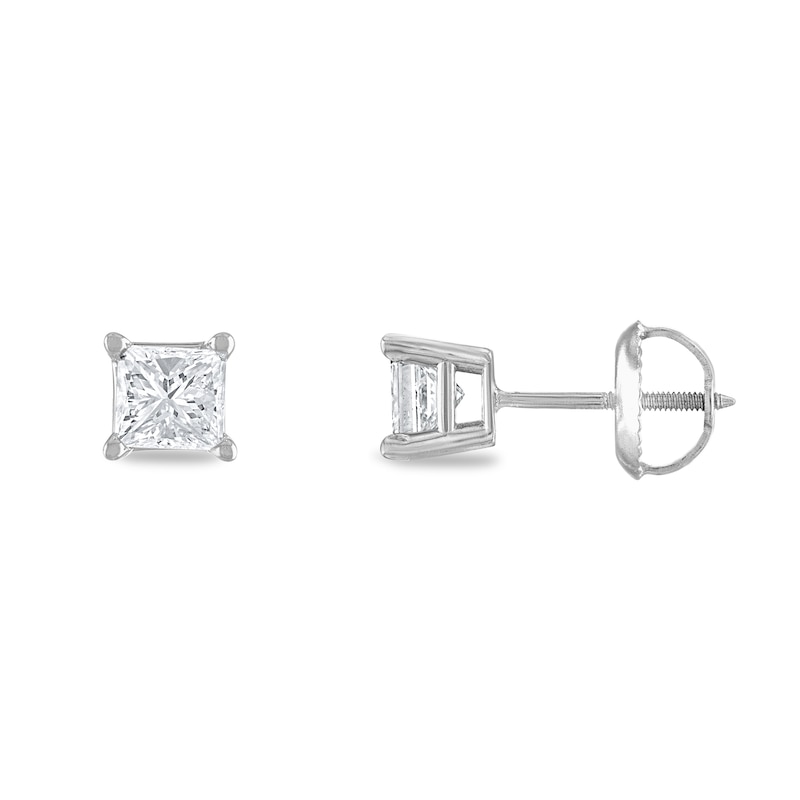 Certified Diamond Solitaire Earrings 3/4 ct tw Princess 14K White Gold (I1/I)