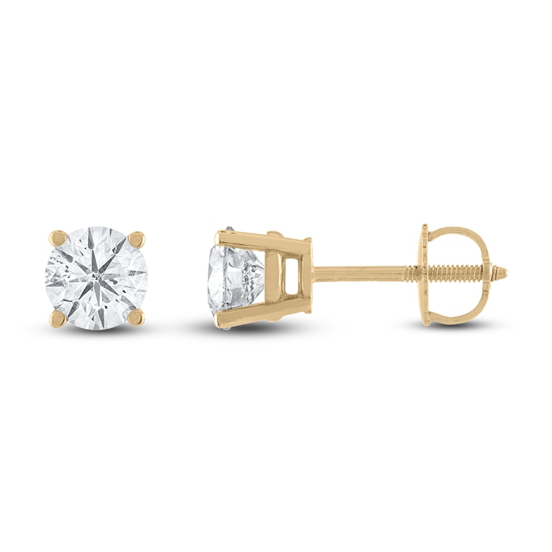 Diamond Solitaire Stud Earrings 1/2 ct tw Round 14K Yellow Gold (I1/I)