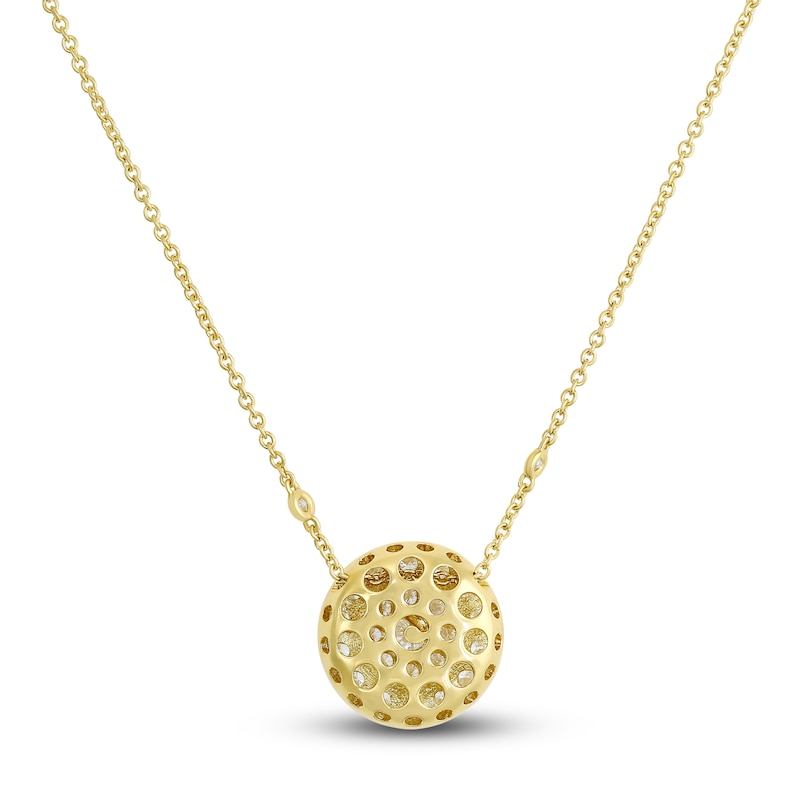 Crivelli Diamond Disk Pendant Necklace 1-3/8 ct tw Round 18K Yellow Gold 18"