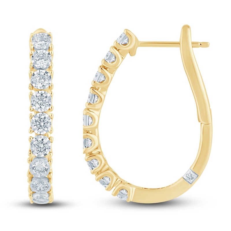 Pnina Tornai Diamond Hoop Earrings 1 ct tw Round 14K Yellow Gold