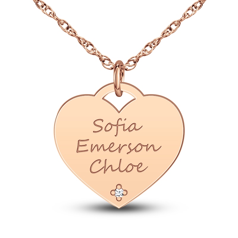 Personalized High-Polish Heart Pendant Diamond Accent Necklace 14K Rose Gold 18"