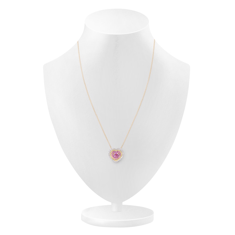 Kallati Heart-Cut Natural Pink Sapphire & Diamond Necklace 1/5 ct tw Round 14K Yellow Gold