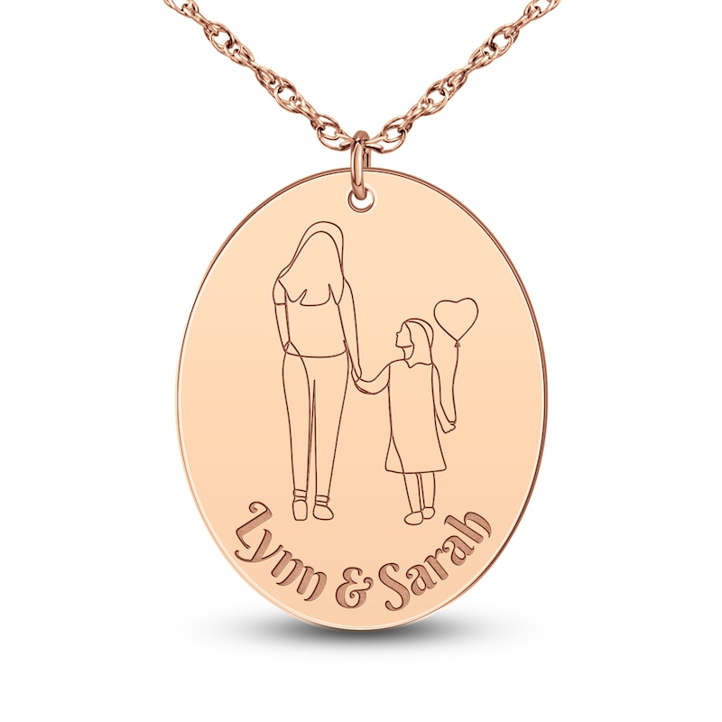 Personalized High-Polish Oval Pendant Necklace 14K Rose Gold 18"