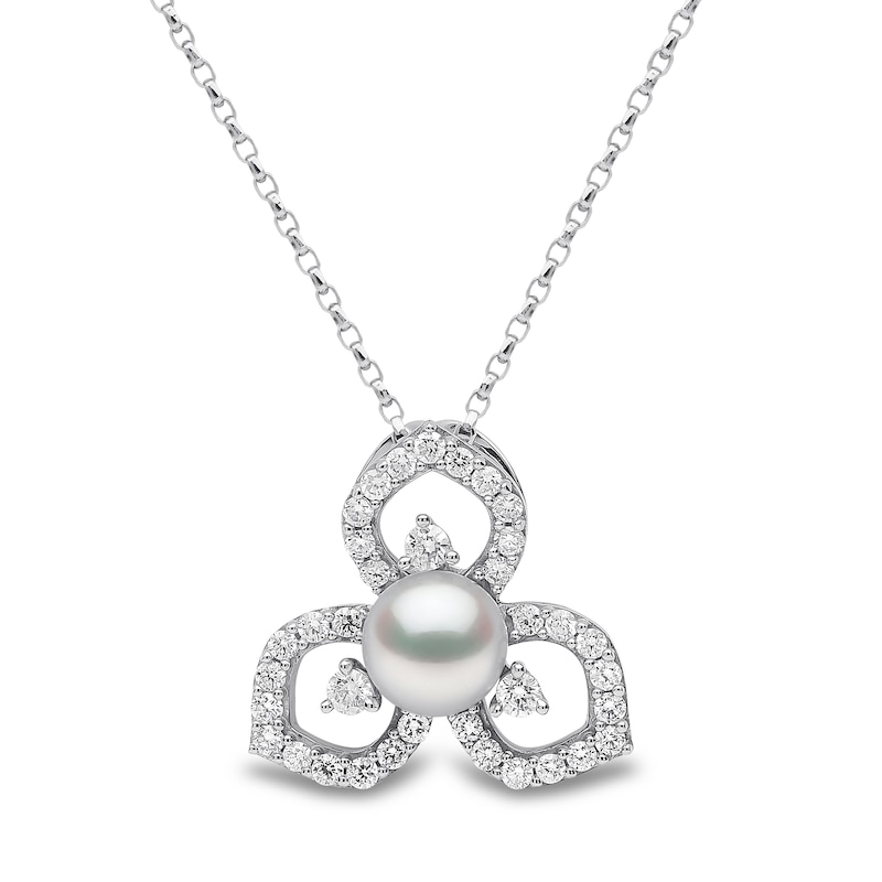 Yoko London Akoya Cultured Pearl Necklace 3/8 ct tw Diamonds 18K White Gold 18"