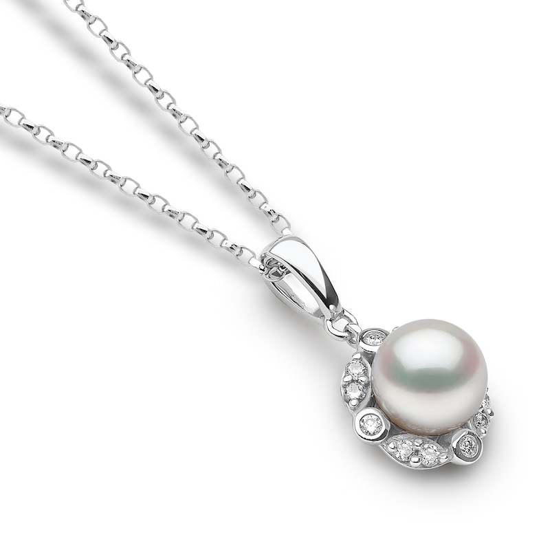 Yoko London Freshwater Cultured Pearl Pendant Necklace 1/8 ct tw 18K White Gold 18"