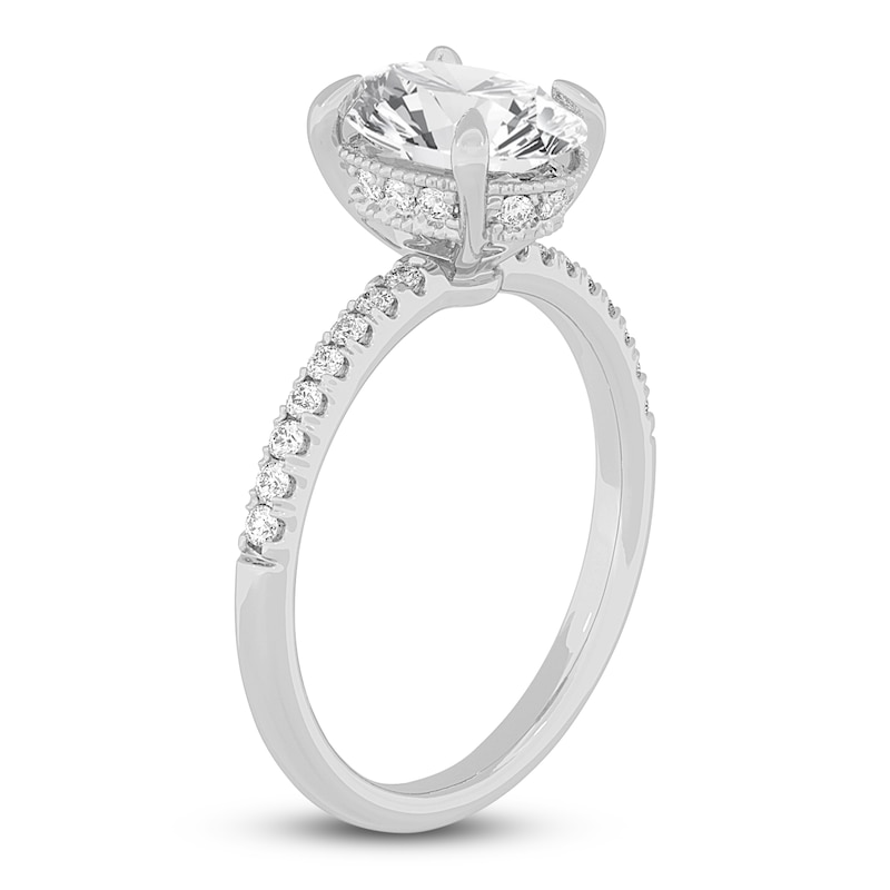 Lab-Created Diamond Engagement Ring 2-1/4 ct tw Oval/Round 14K White Gold