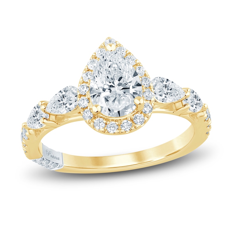 Pnina Tornai Lab-Created Diamond Engagement Ring 2 ct tw Pear/Round 14K Yellow Gold