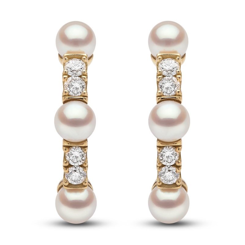 Yoko London Akoya Cultured Pearl Hoop Earrings 1/6 ct tw Diamonds 18K Yellow Gold