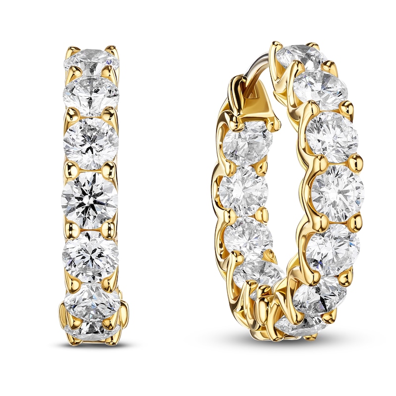 A Link Diamond Hoop Earrings 3 ct tw Round 18K Yellow Gold