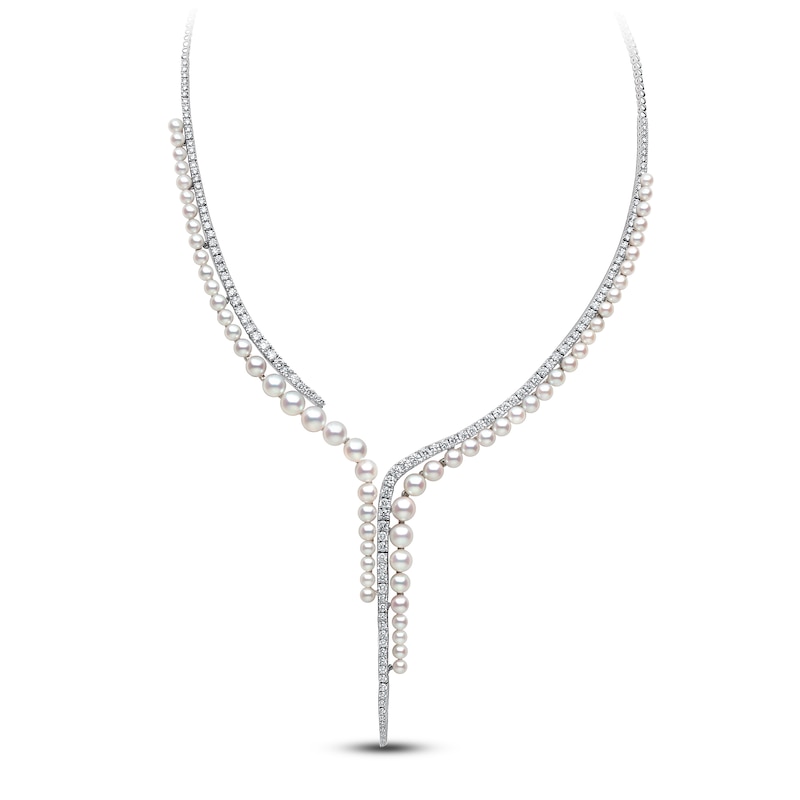 Yoko London Akoya Cultured Pearl Y Necklace 4 ct tw Diamonds 18K White Gold 17"