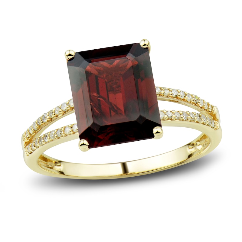 Natural Garnet Ring, Earring & Necklace Set 1/5 ct tw Diamonds 10K Yellow Gold