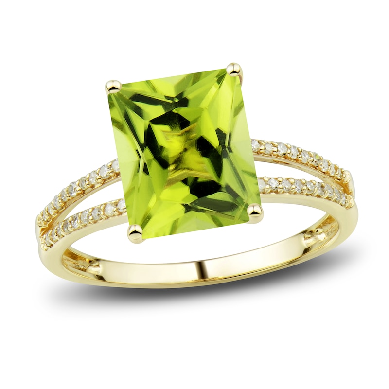 Natural Peridot Ring, Earring & Necklace Set 1/5 ct tw Diamonds 10K Yellow Gold