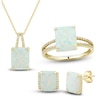 Thumbnail Image 0 of Lab-Created Opal Ring, Earring & Necklace Set 1/5 ct tw Diamonds 10K Yellow Gold