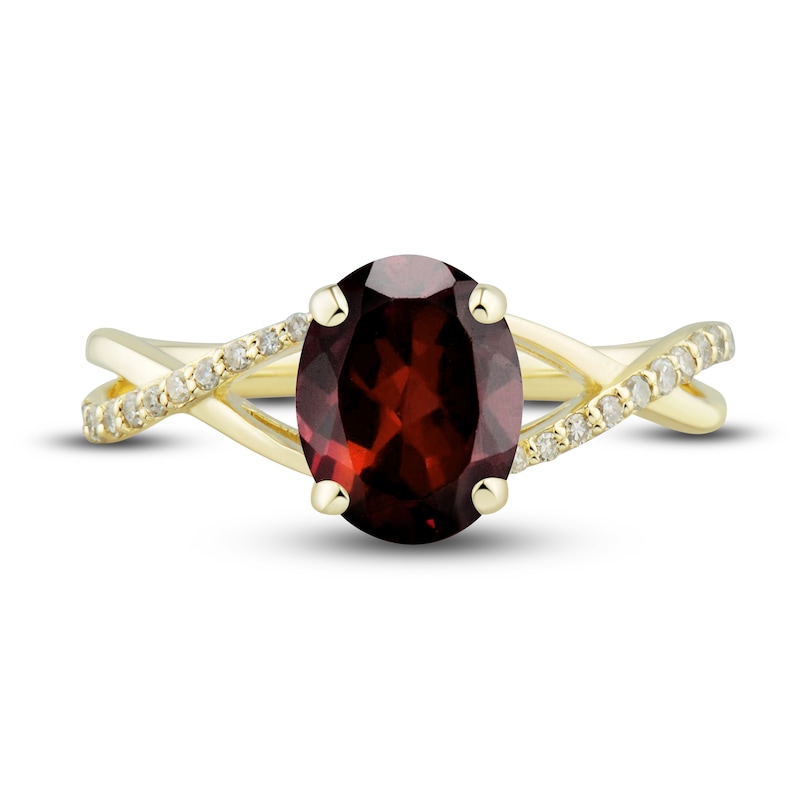 Natural Garnet Ring, Earring & Necklace Set 1/5 ct tw Diamonds 10K Yellow Gold