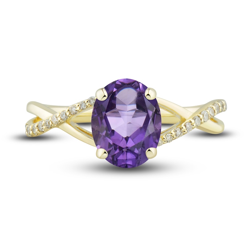 Natural Amethyst Ring, Earring & Necklace Set 1/5 ct tw Diamonds 10K Yellow Gold