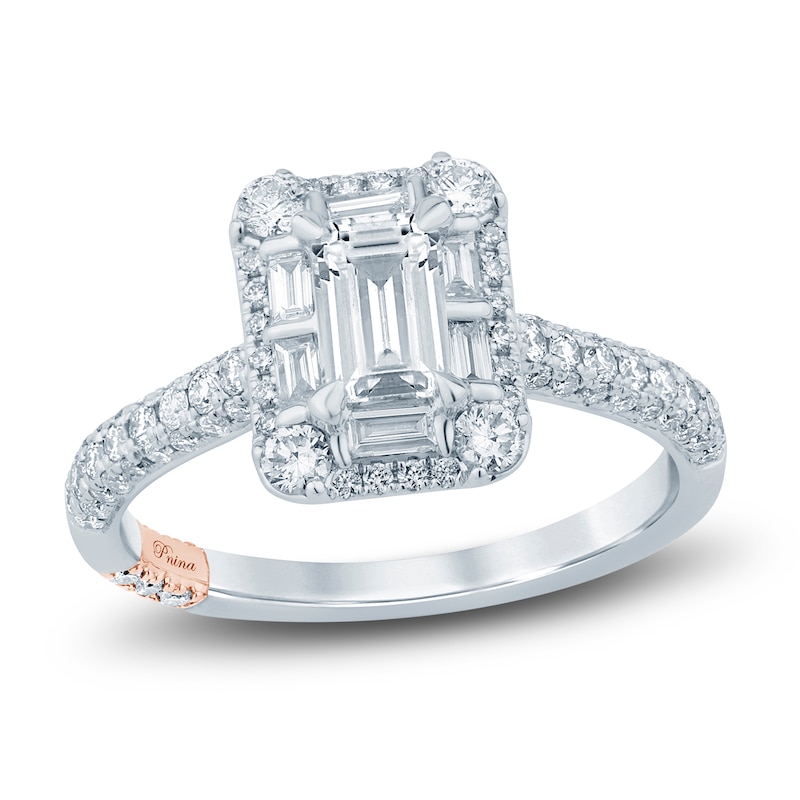 Pnina Tornai Diamond Engagement Ring 1-1/3 ct tw Emerald/Baguette/ Round 14K White Gold