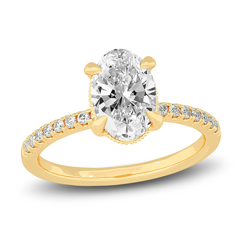 Lab-Created Diamond Engagement Ring 2-1/4 ct tw Oval/Round 14K Yellow Gold