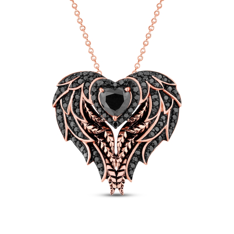 Pnina Tornai Black Diamond Necklace 1-3/8 ct tw Heart/Round 14K Rose Gold 18"