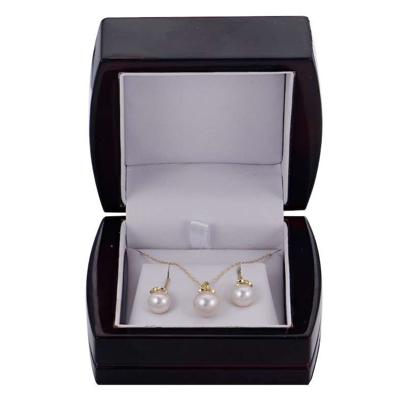 Cultured Pearl & Diamond Leaf Gift Set 1/20 ct tw 10K Yellow Gold