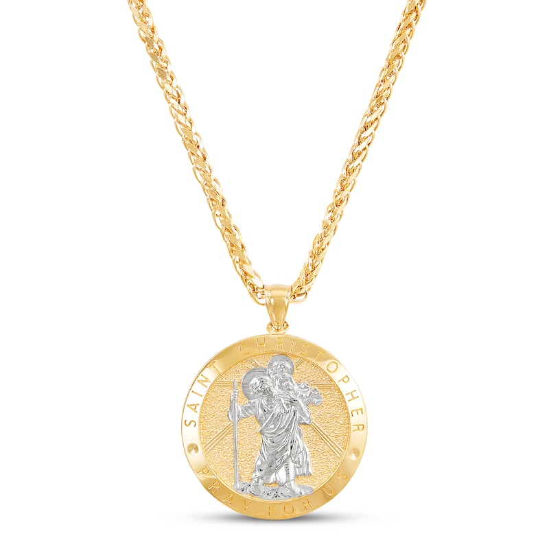 St. Christopher Pendant Necklace 10K Yellow Gold 22"
