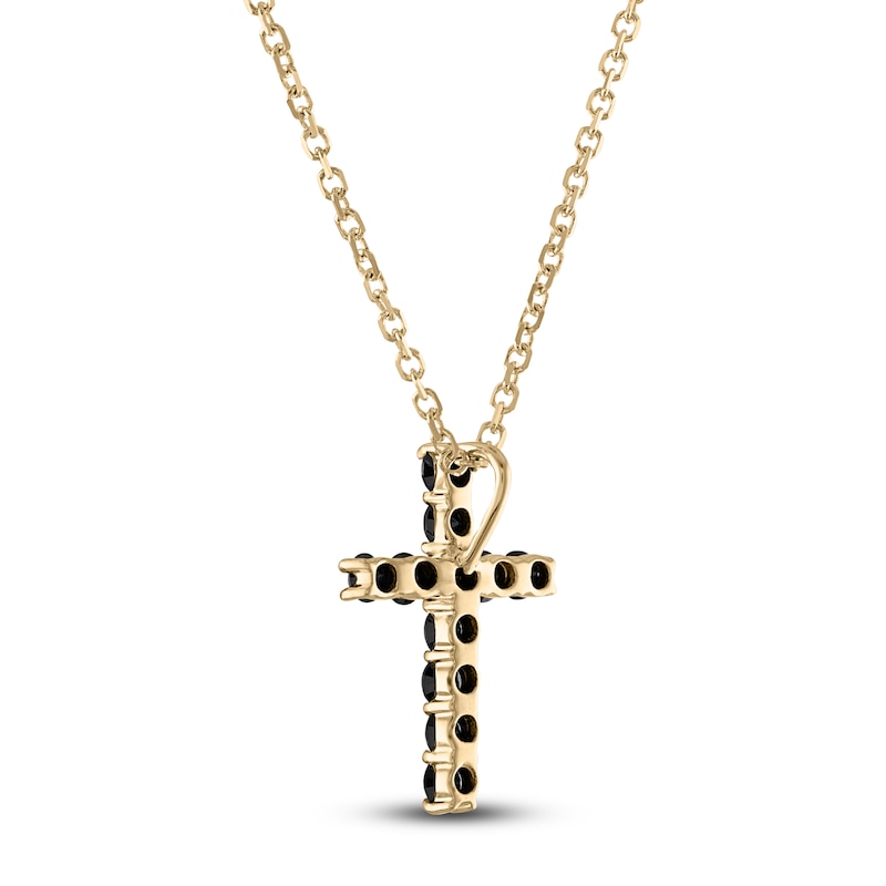 Black Diamond Cross Pendant Necklace 1/3 ct tw Round 14K Yellow Gold 18"