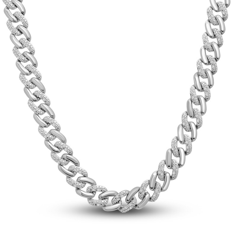 Men's Diamond Curb Link Necklace 1/2 ct tw Round Sterling Silver 20"