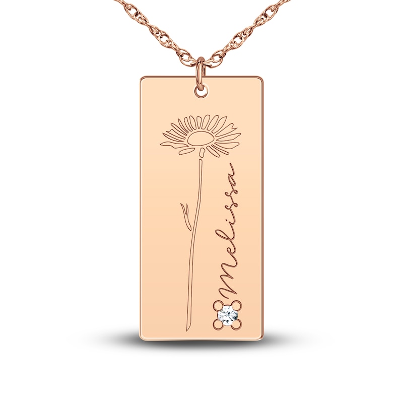 Personalized High-Polish Flower Necklace Diamond Accent 14K Rose Gold 18"