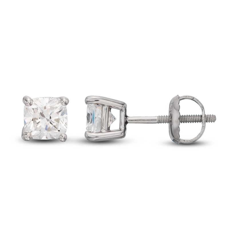 Lab-Created Diamond Solitaire Stud Earrings 1 ct tw Cushion 14K White Gold (SI2/F)
