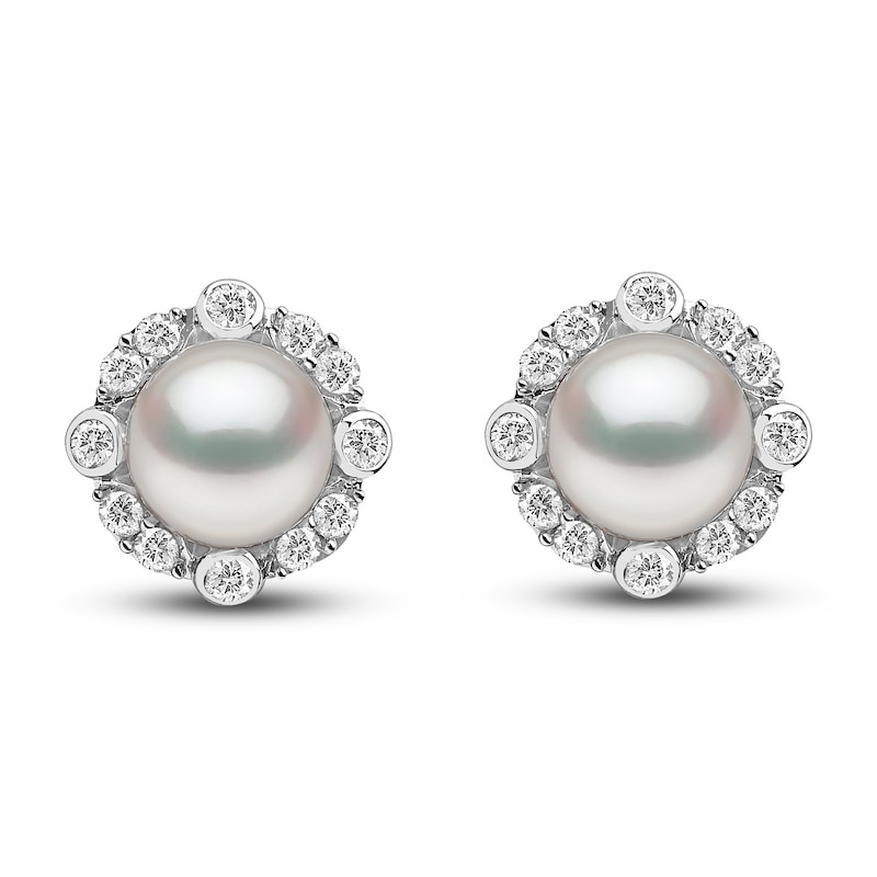Yoko London Freshwater Cultured Pearl Stud Earrings 1/4 ct tw Diamonds 18K White Gold