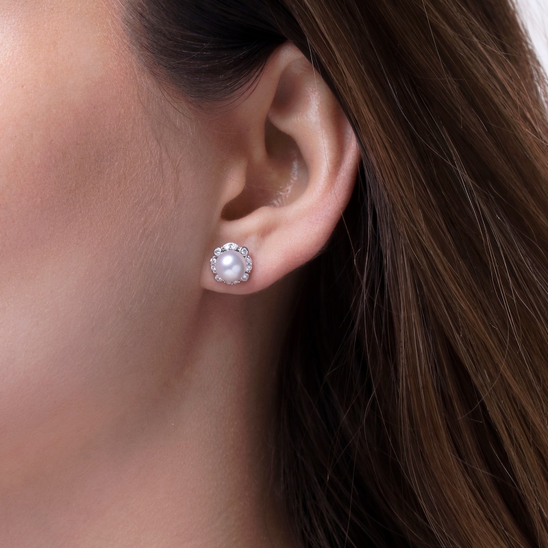 Yoko London Freshwater Cultured Pearl Stud Earrings 1/4 ct tw Diamonds 18K White Gold