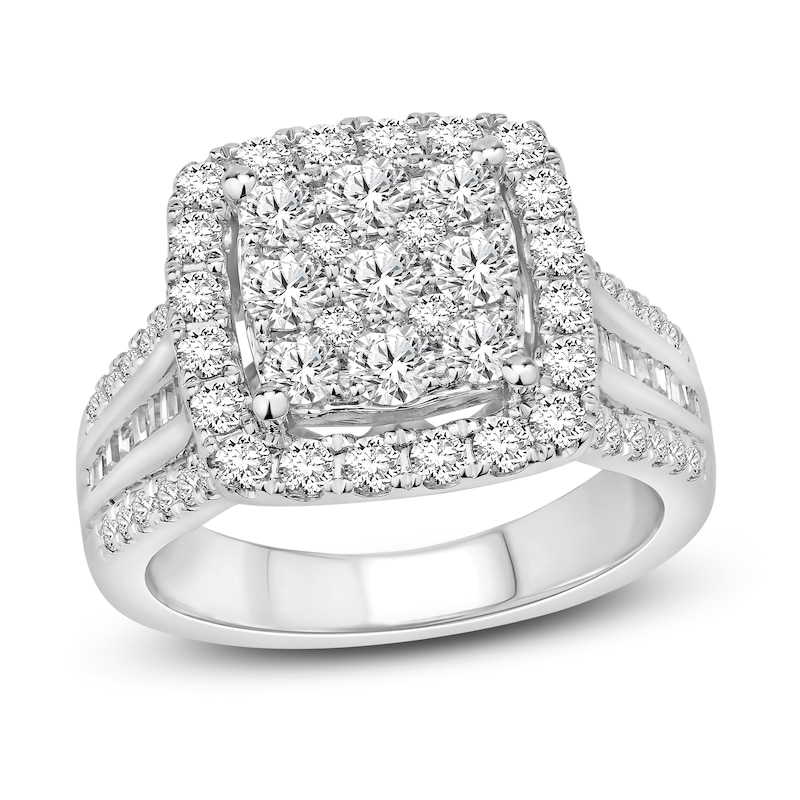 Diamond Engagement Ring 2 ct tw Round/Baguette 14K White Gold