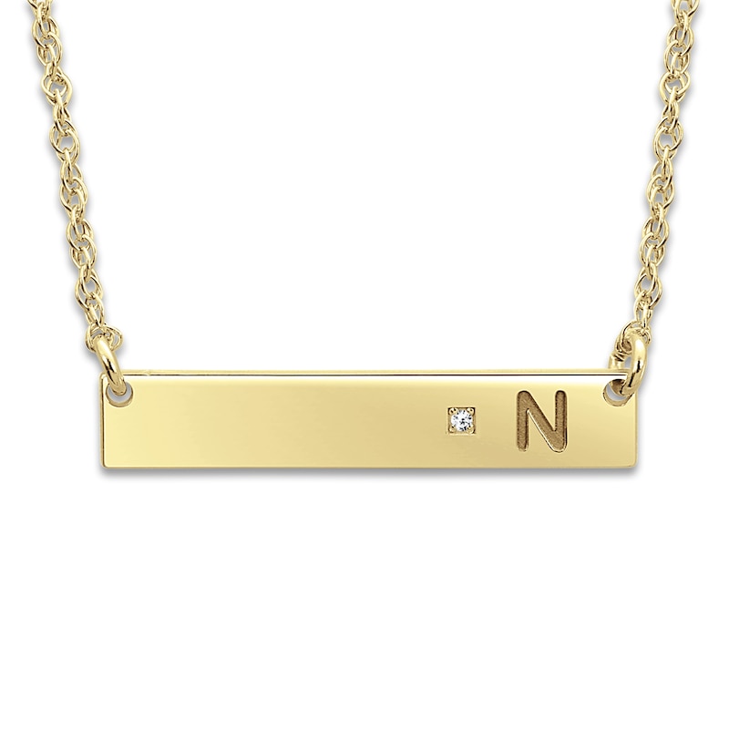 Bar Pendant Necklace Diamond Accent 14K Yellow Gold 18"