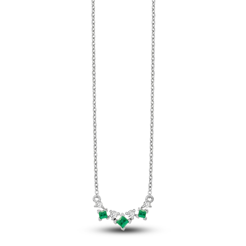 Natural Emerald Necklace 1/8 ct tw Diamonds 14K White Gold