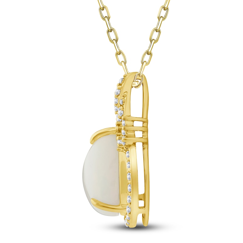 Natural Opal Pendant Necklace 1/6 ct tw Diamonds 14K Yellow Gold 18"