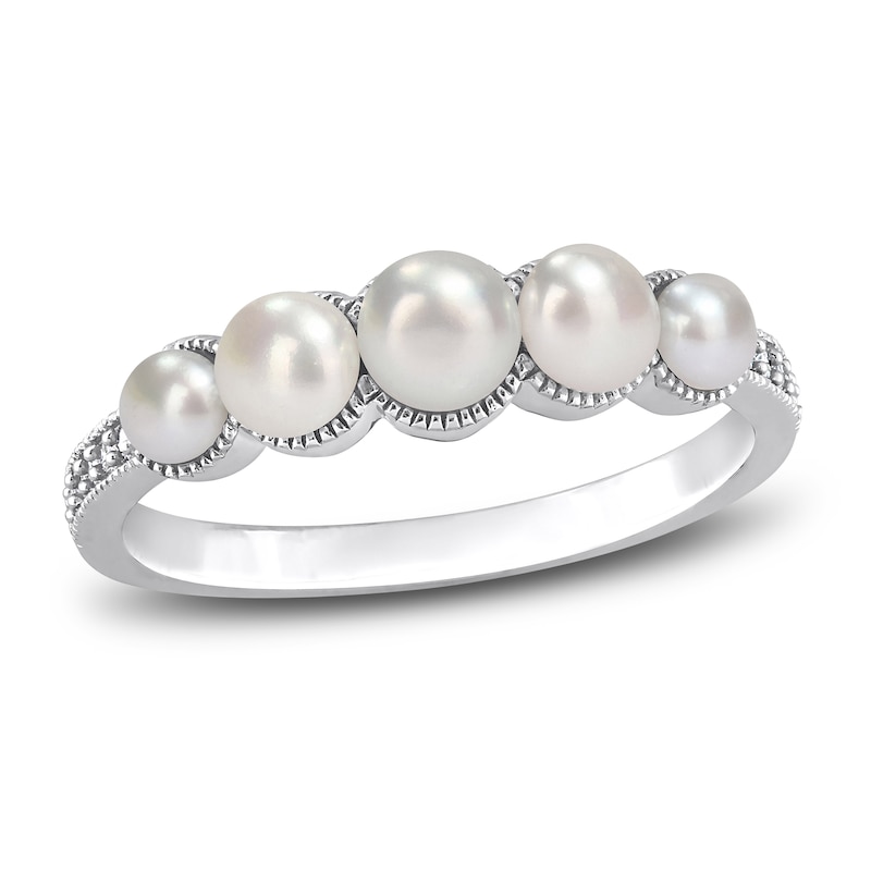 Freshwater Cultured Pearl 5-Stone Ring 1/20 ct tw Round 14K White Gold