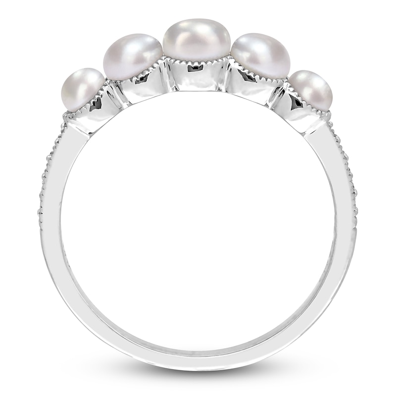 Freshwater Cultured Pearl 5-Stone Ring 1/20 ct tw Round 14K White Gold