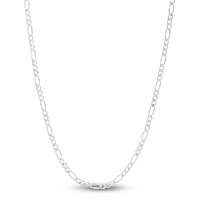 Solid Figaro Chain Necklace 14K White Gold 24" 3.0mm