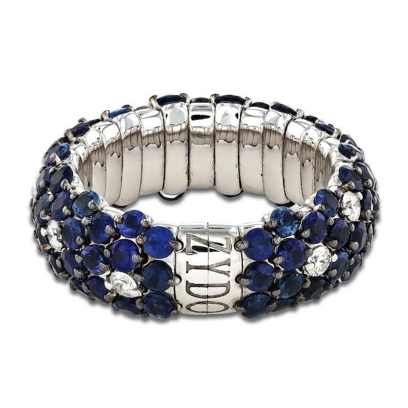 ZYDO Natural Blue Sapphire & Diamond Ring 1/3 ct tw 18K White Gold