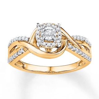 3 Diamond Promise Ring in 10K Yellow Gold 1/10 cttw, Size-4.5 G-H,I2-I3 