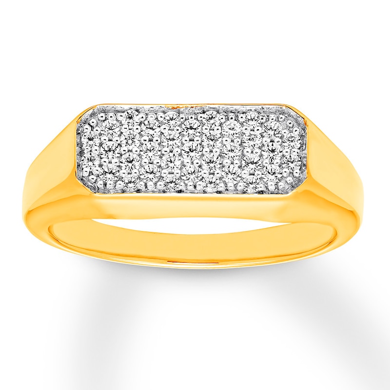 Diamond Signet Ring 1/4 ct tw Round-cut 10K Yellow Gold